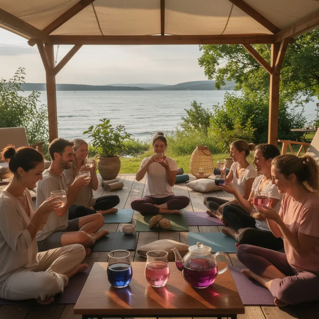 Két különböző színű tea, az egyik kék, a másik lila, a változás csodája.