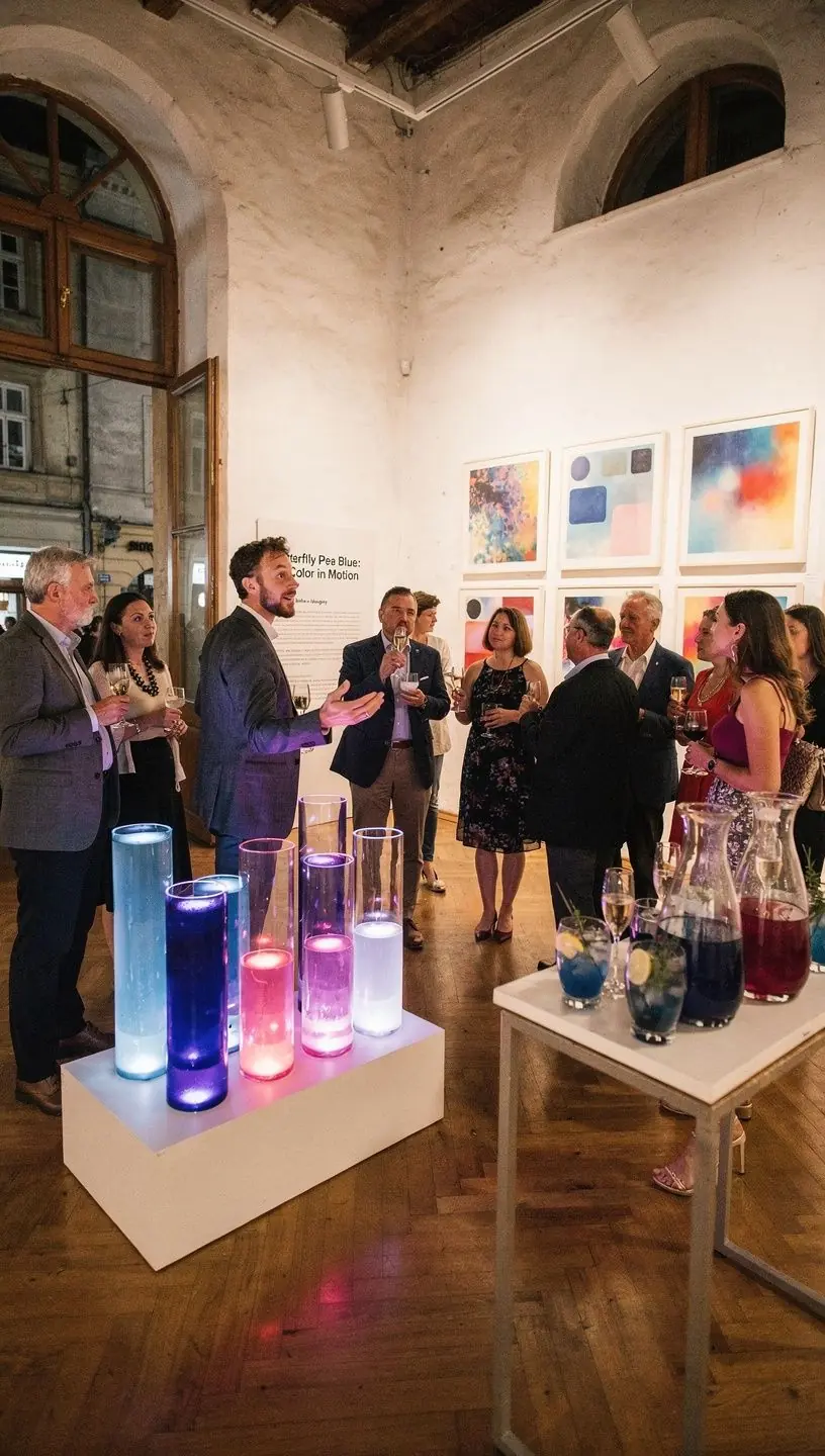 Kék pillangó borsó tea forró vízbe öntve, csodálatos színváltás közben.